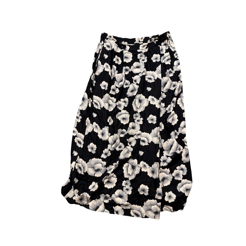 Sophisticates by Pendleton Vintage Floral Midi Skirt Black White Rayon Size 12